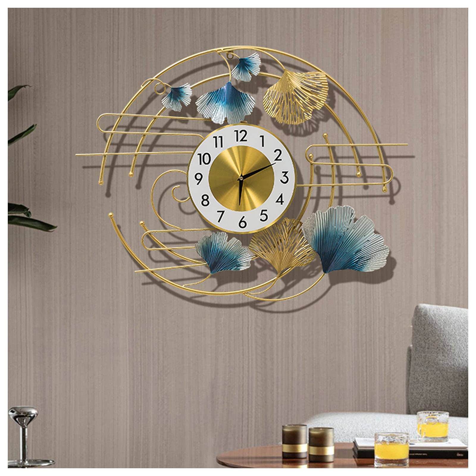 Amazon.co.jp: 大型金属時計、74X58CMモダンギンゴリーフ